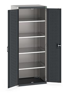 Heavy Duty Bott cubio cupboard with perfo panel lined hinged doors. 800mm wide x 650mm deep x 2000mm high with 4 x100kg capacity shelves.... Bott Industial Tool Cupboards with Shelves